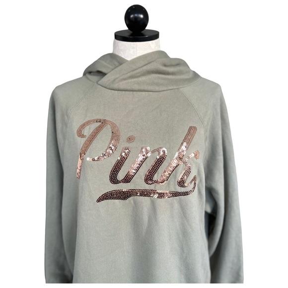 PINK Victoria's Secret Sequin Hoodie Light Green with Pink Sequins Size XS - Picture 6 of 15
